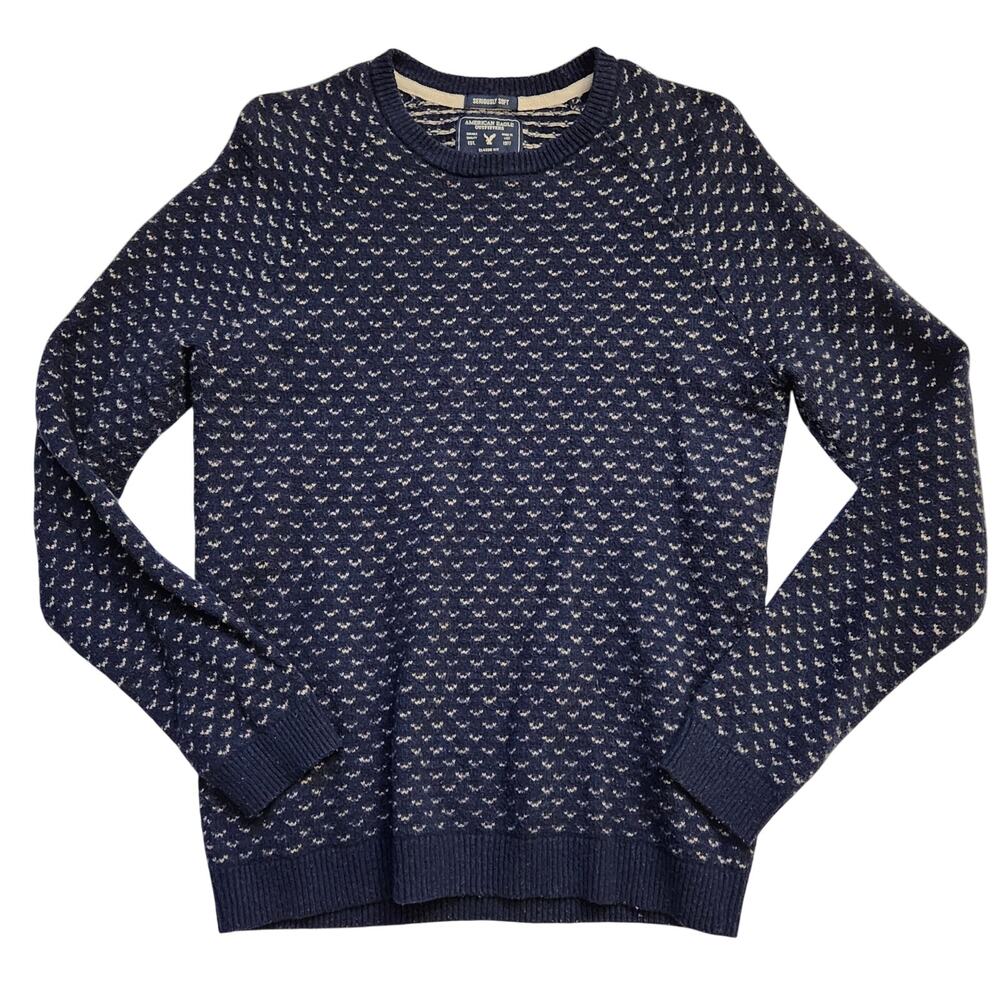 American Eagle Seriously Soft Navy Birdseye Knit Crewneck Sweater Mens S